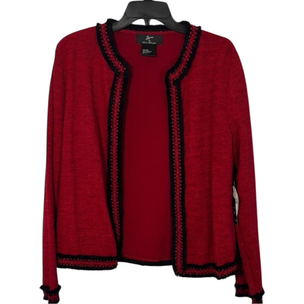 Lennie by Nina Leonard Cardigan Red & Black Open Front in Size‎ L  NWT